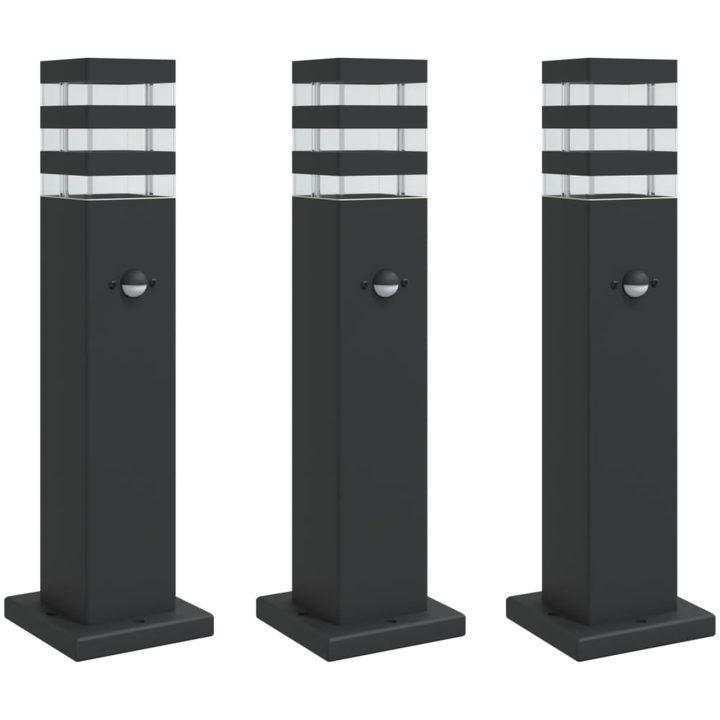 Utomhusgolvlampor med sensorer 3st svart aluminium vidaXL 50 cm – bild 2