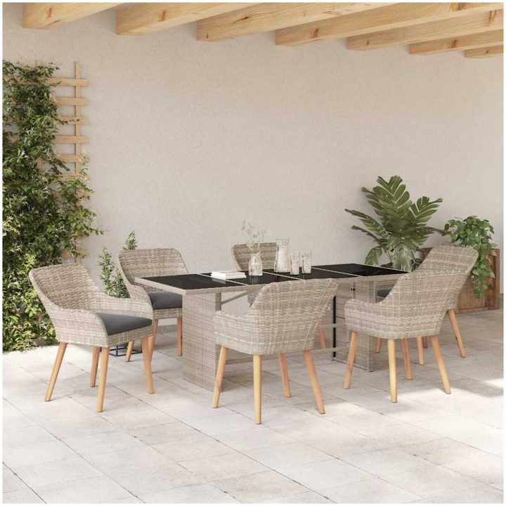 Utomhusmatbord 7 pcs Ljusgrå vidaXL 190 x 80 x 74 cm – bild 4