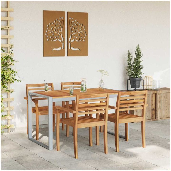 Utomhusmatbord Grå 140x80x75 cm Stål och Massivt Akaciaträ vidaXL Medium – bild 4
