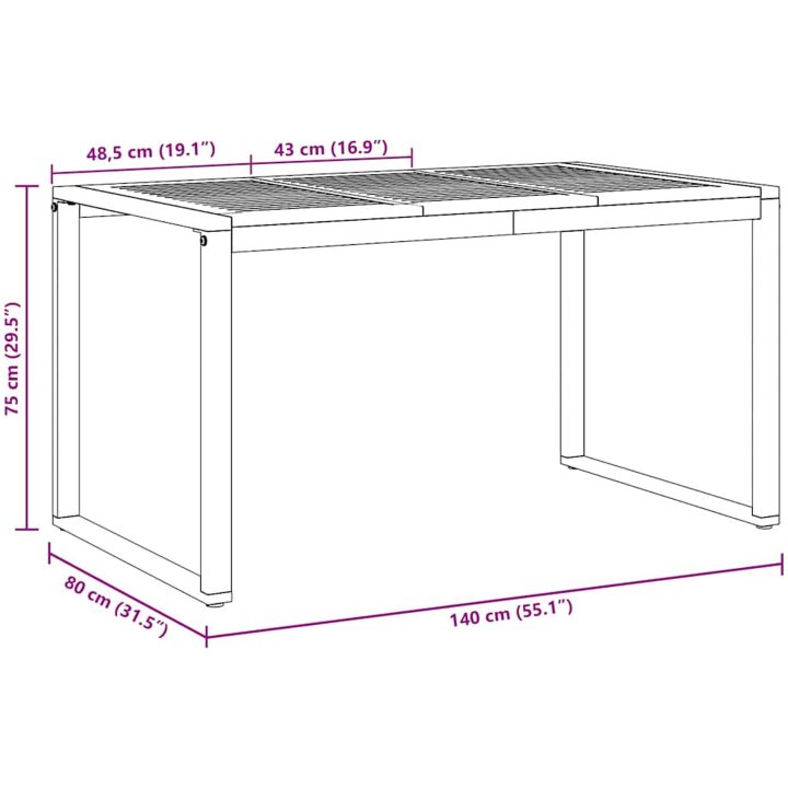 Utomhusmatbord Grå 140x80x75 cm Stål och Massivt Akaciaträ vidaXL Medium – bild 9