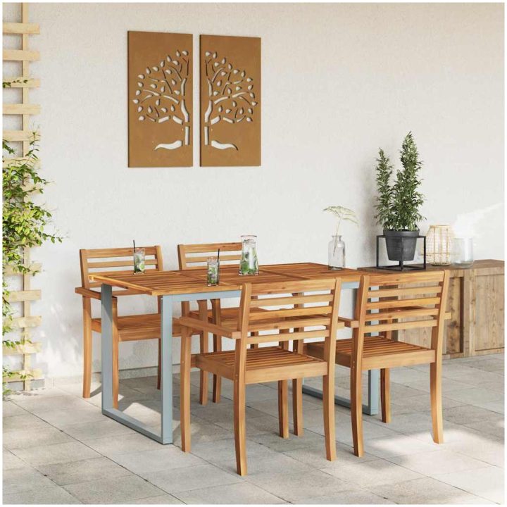 Utomhusmatbord Grå Stål & Massivt akaciaträ vidaXL 140 x 80 x 75 cm – bild 4