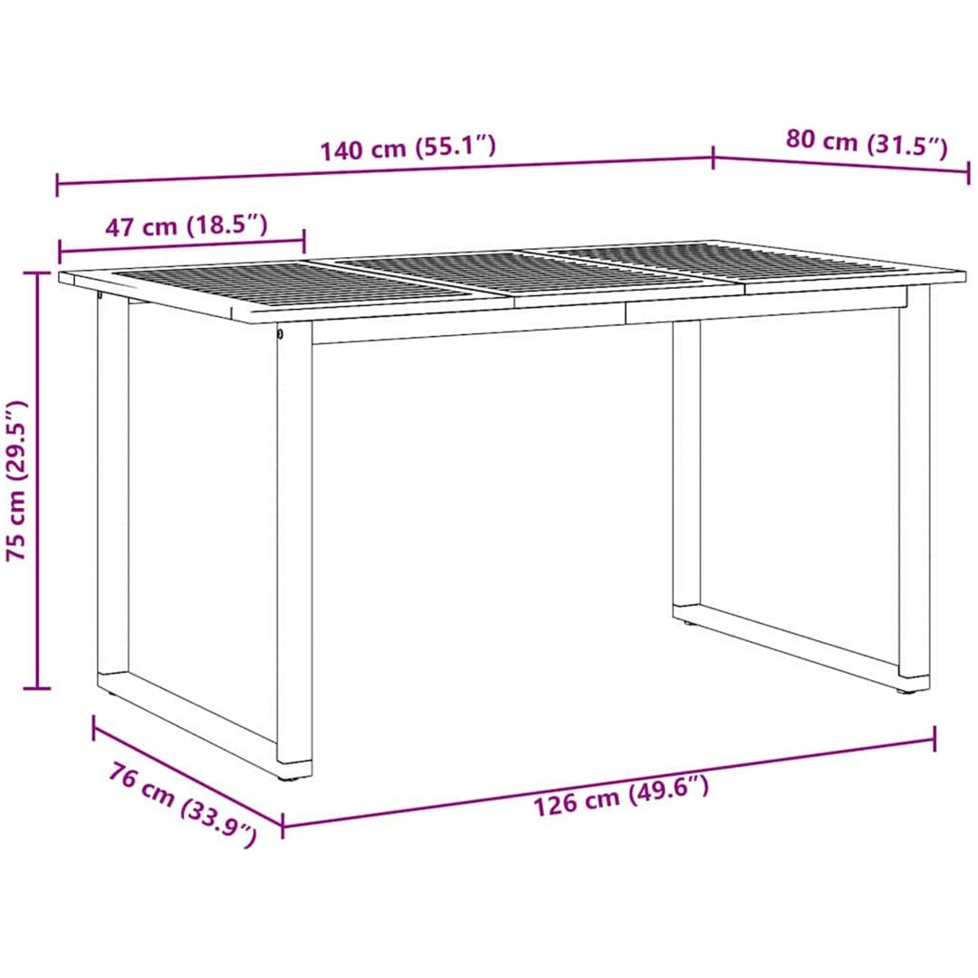 Utomhusmatbord Grå Stål & Massivt akaciaträ vidaXL 140 x 80 x 75 cm – bild 9