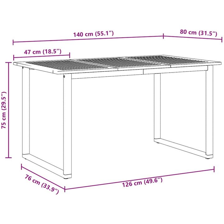Utomhusmatbord Grå Stål & Massivt akaciaträ vidaXL 140 x 80 x 75 cm – bild 9
