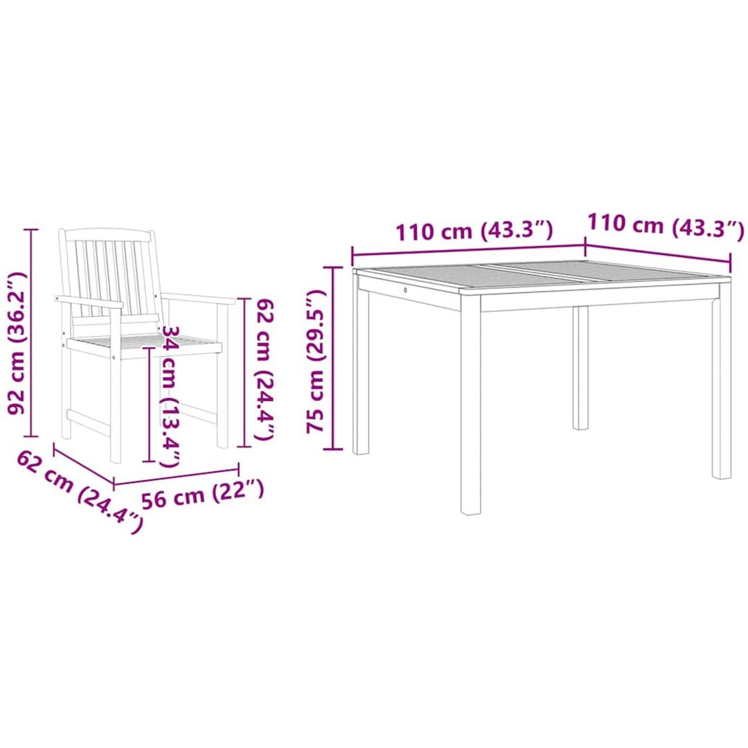 Utomhusmatmöbelset 3 pcs Brun vidaXL 110 x 110 x 75 cm – bild 12