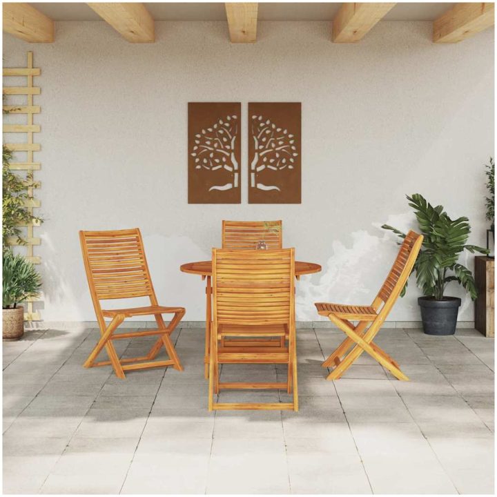 Utomhusmöbelset 5 pcs Naturligt trä Solid akaciaträ vidaXL ⌀90x75 cm – bild 4