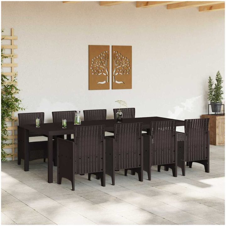 Utomhusserveringsset 9 pcs Brun Konstrotting vidaXL 250 x 100 x 73 cm – bild 3
