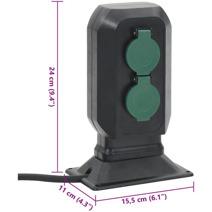 Utomhusuttag med spett 2-vägs svart&grönt 15,5x11x24 cm vidaXL – bild 9