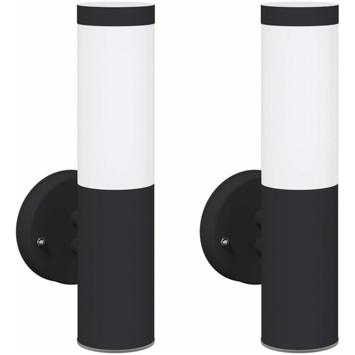 Utomhusvägglampa 2 st Svart rostfritt stål IP44 vidaXL Medium – bild 2