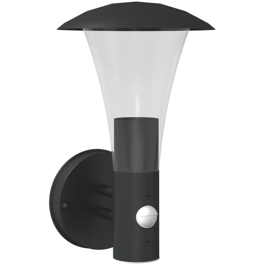 Utomhusvägglampa med sensor svart rostfritt stål vidaXL – bild 2