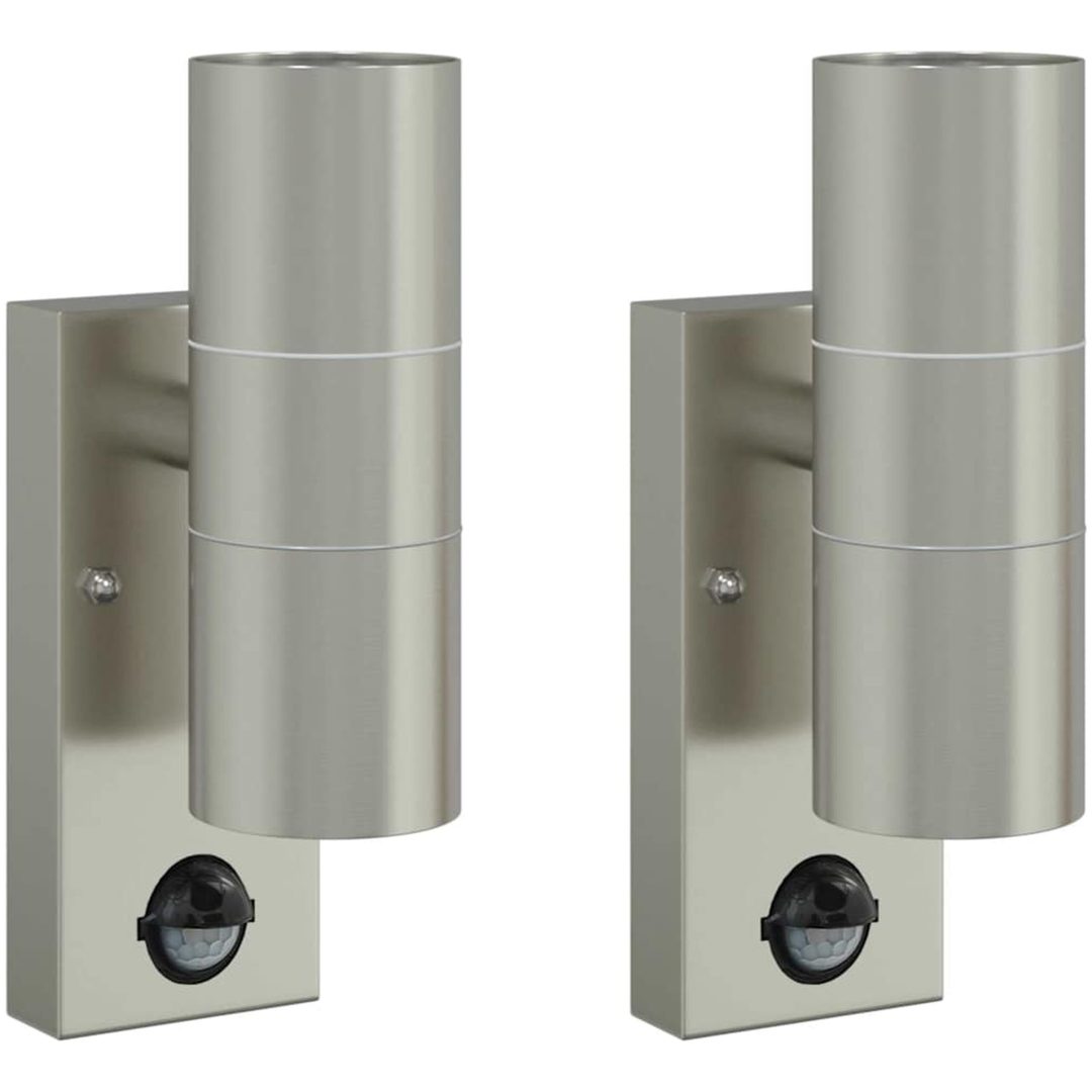 utomhusvägglampor med sensor 2 delar Silver rostfritt stål IP44 vidaXL Medium – bild 2