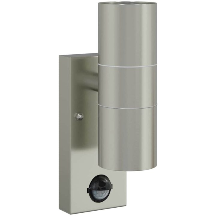 utomhusvägglampor med sensor 2 delar Silver rostfritt stål IP44 vidaXL Medium – bild 4
