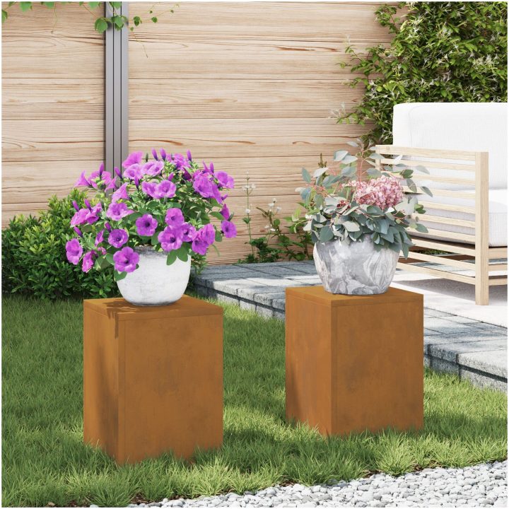 Utomhusväxthållare Pelare 2 st Väderbeständigt Stål vidaXL 24 x 24 x 35 cm – bild 4