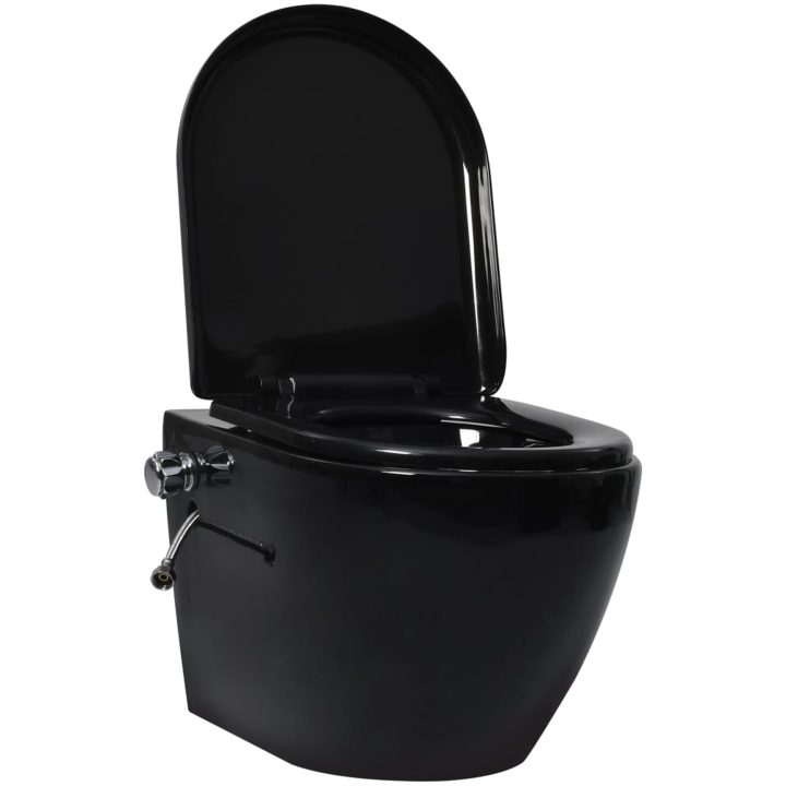 Vägghängd toalett kantlös med dold cistern keramik svart vidaXL 36 x 48 x 41,5 cm (b x d x h) – bild 2