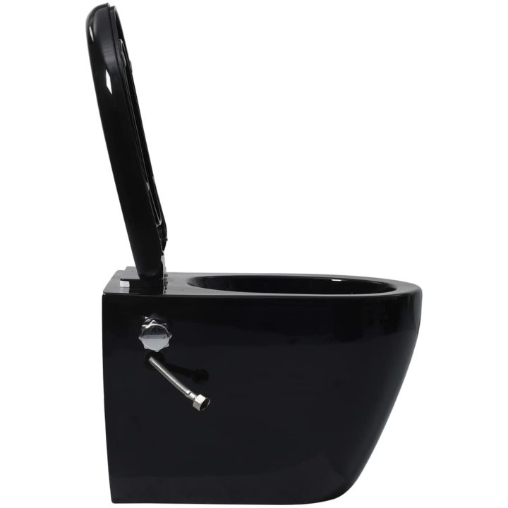 Vägghängd toalett kantlös med dold cistern keramik svart vidaXL 36 x 48 x 41,5 cm (b x d x h) – bild 7