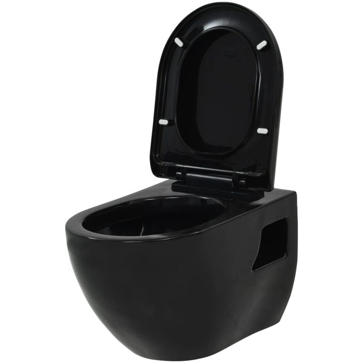 Vägghängd toalett med dold cistern keramik svart vidaXL – bild 4