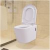 Vägghängd toalett med dold cistern keramik vit vidaXL 56 x 36 x 34 cm (b x d x h) – miniatyr 2