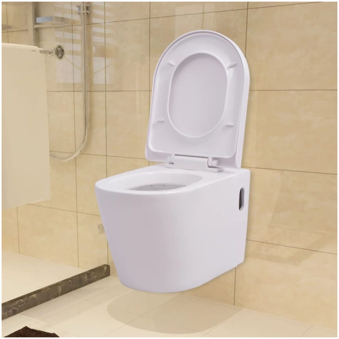 Vägghängd toalett med dold cistern keramik vit vidaXL 56 x 36 x 34 cm (b x d x h) – bild 2