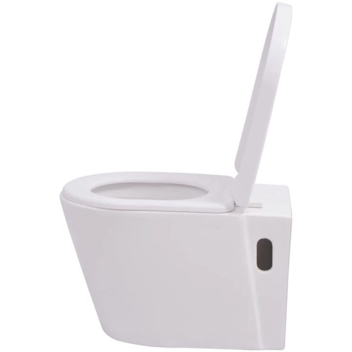 Vägghängd toalett med dold cistern keramik vit vidaXL 56 x 36 x 34 cm (b x d x h) – bild 4