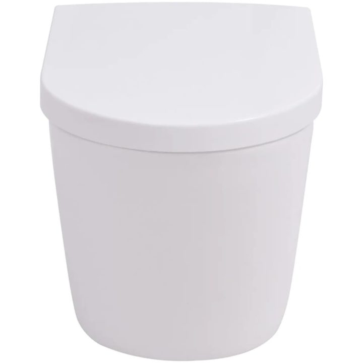Vägghängd toalett med dold cistern keramik vit vidaXL 56 x 36 x 34 cm (b x d x h) – bild 6