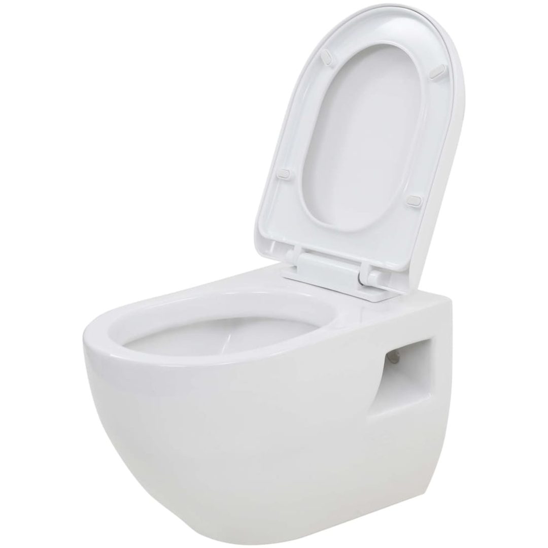 Vägghängd toalett med dold hög cistern keramik vidaXL – bild 4