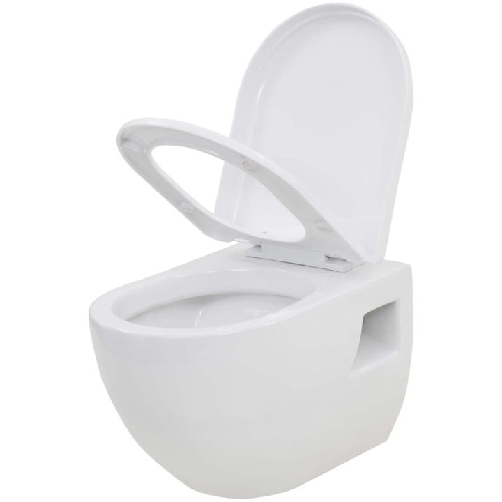 Vägghängd toalett med dold hög cistern keramik vidaXL – bild 6