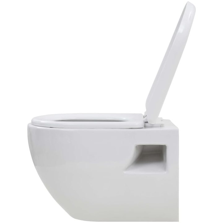 Vägghängd toalett med dold hög cistern keramik vidaXL – bild 7