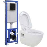 Vägghängd toalett med dold hög cistern keramik vidaXL