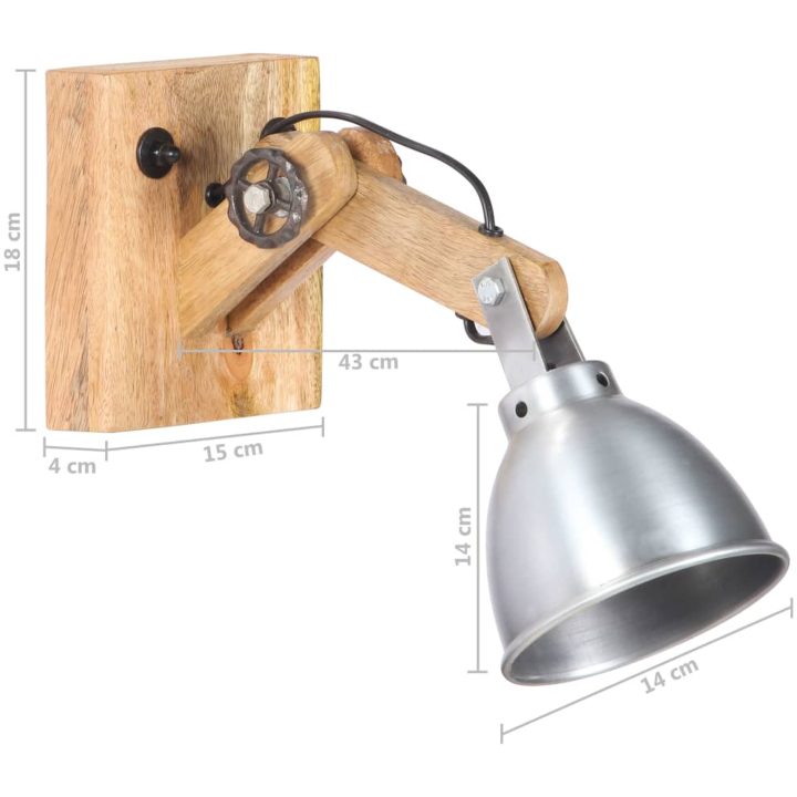 Vägglampa E27 silver massivt mangoträ och järn vidaXL – bild 7