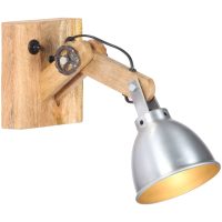 Vägglampa E27 silver massivt mangoträ och järn vidaXL
