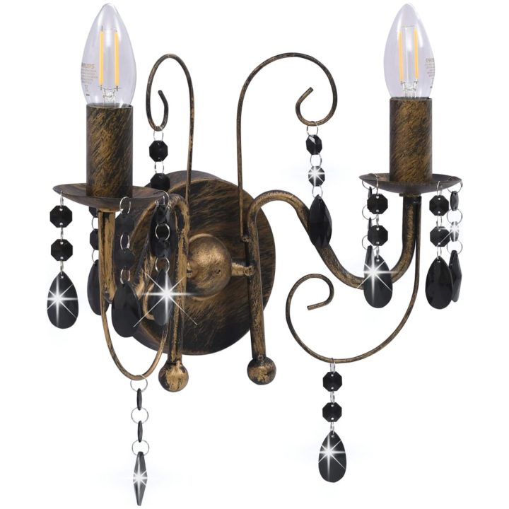 Vägglampa med pärlor antik svart 2 x E14-glödlampor vidaXL – bild 2