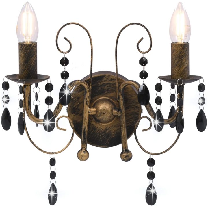 Vägglampa med pärlor antik svart 2 x E14-glödlampor vidaXL – bild 3
