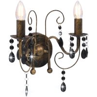 Vägglampa med pärlor antik svart 2 x E14-glödlampor vidaXL