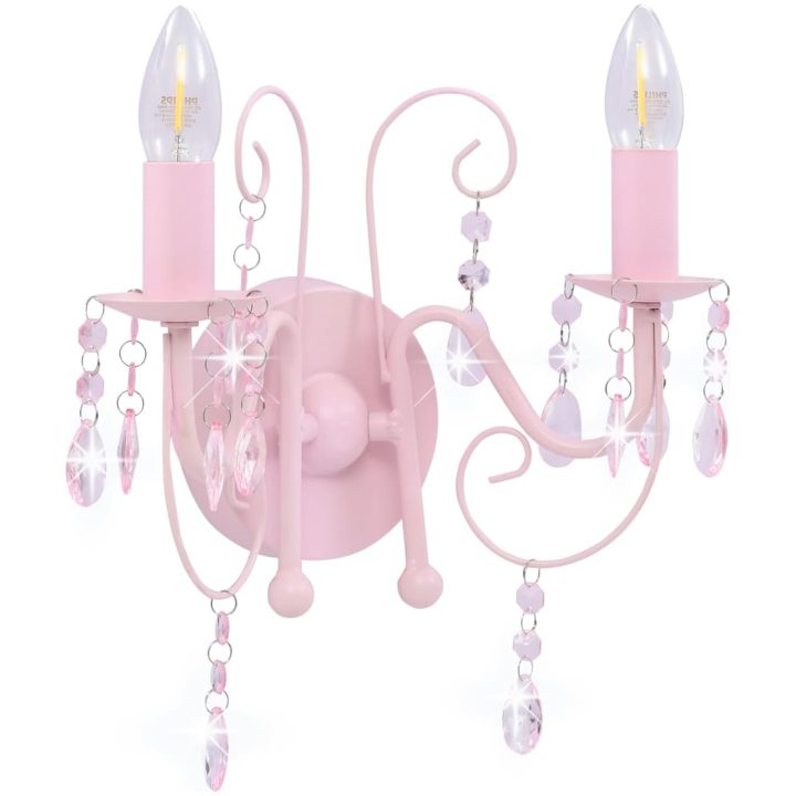 Vägglampa med pärlor rosa 2 x E14-lampor vidaXL – bild 2
