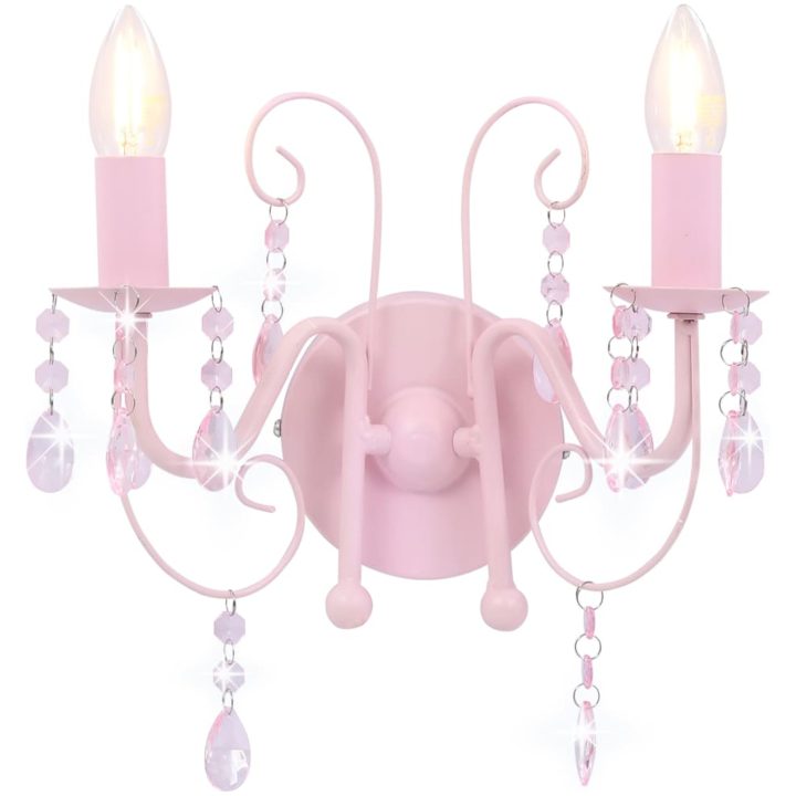 Vägglampa med pärlor rosa 2 x E14-lampor vidaXL – bild 3