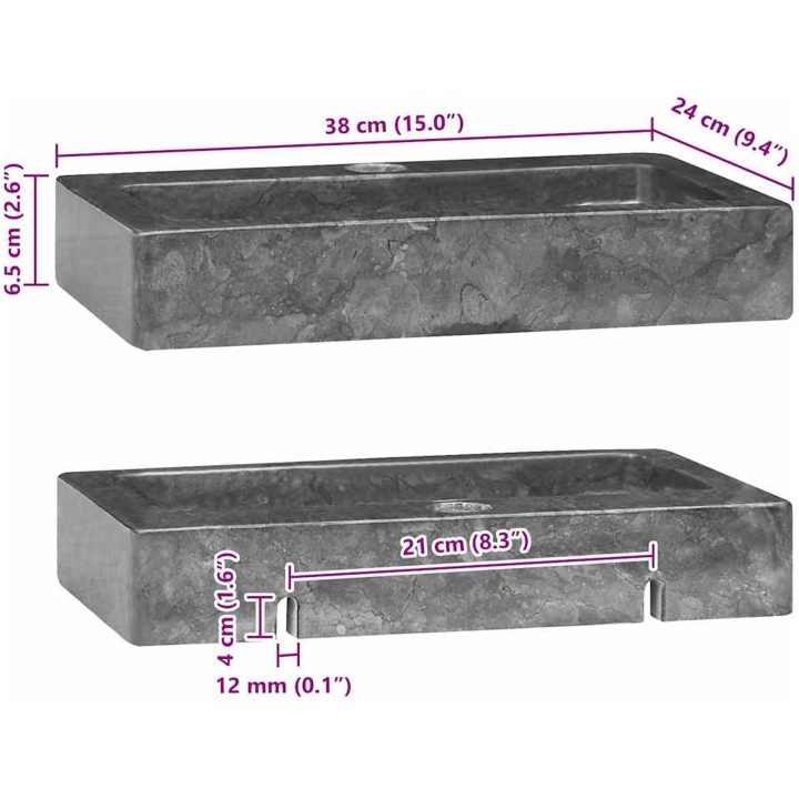 Väggmonterat handfat grå 38x24x6,5 cm marmor vidaXL – bild 11