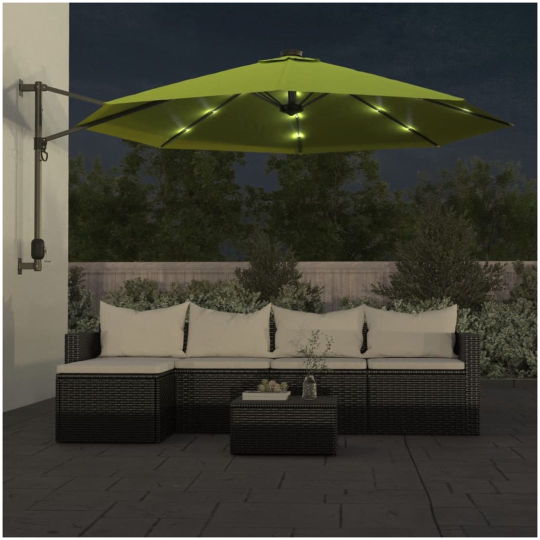 Väggmonterat parasoll med LED-lampor äppelgrön 290 cm vidaXL – bild 3