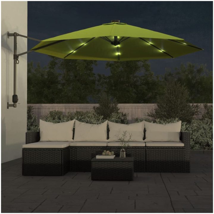 Väggmonterat parasoll med LED-lampor äppelgrön 290 cm vidaXL – bild 3