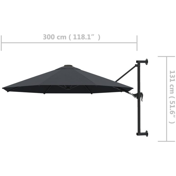 Väggmonterat parasoll med metallstång 300 cm antracit vidaXL – bild 8