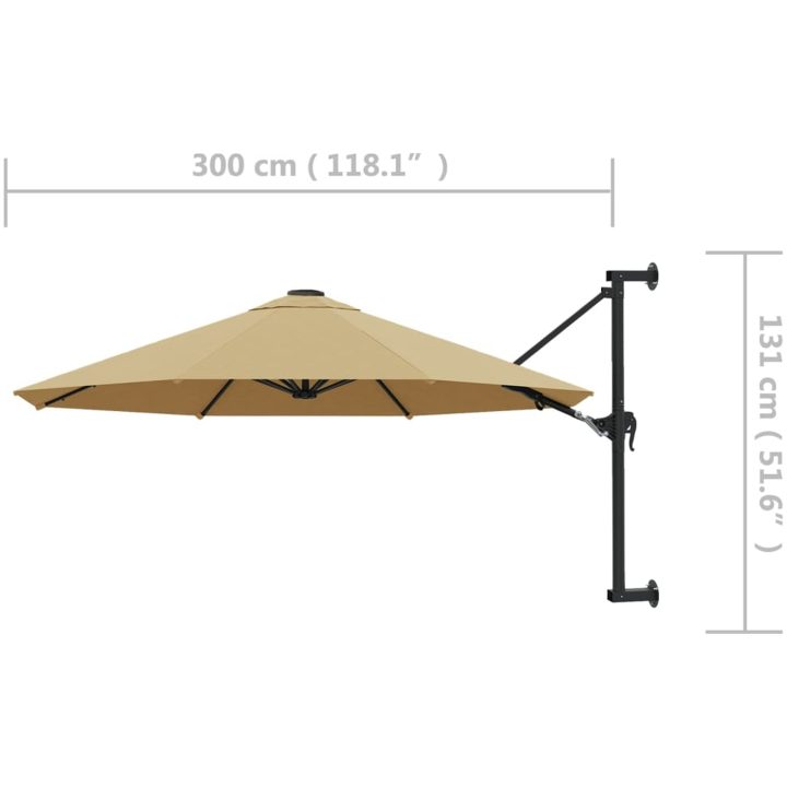 Väggmonterat parasoll med metallstång 300 cm taupe vidaXL – bild 8
