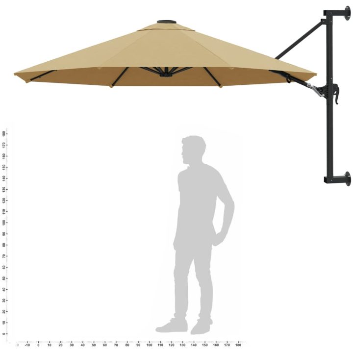 Väggmonterat parasoll med metallstång 300 cm taupe vidaXL – bild 9