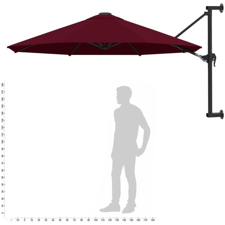 Väggmonterat parasoll med metallstång 300 cm vinröd vidaXL – bild 9
