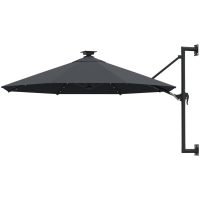 Väggmonterat trädgårdsparasoll med LEDs 300 cm antracit vidaXL