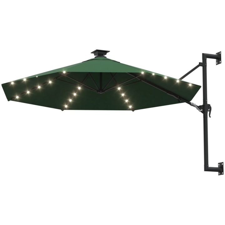 Väggmonterat trädgårdsparasoll med LEDs 300 cm grön vidaXL – bild 2