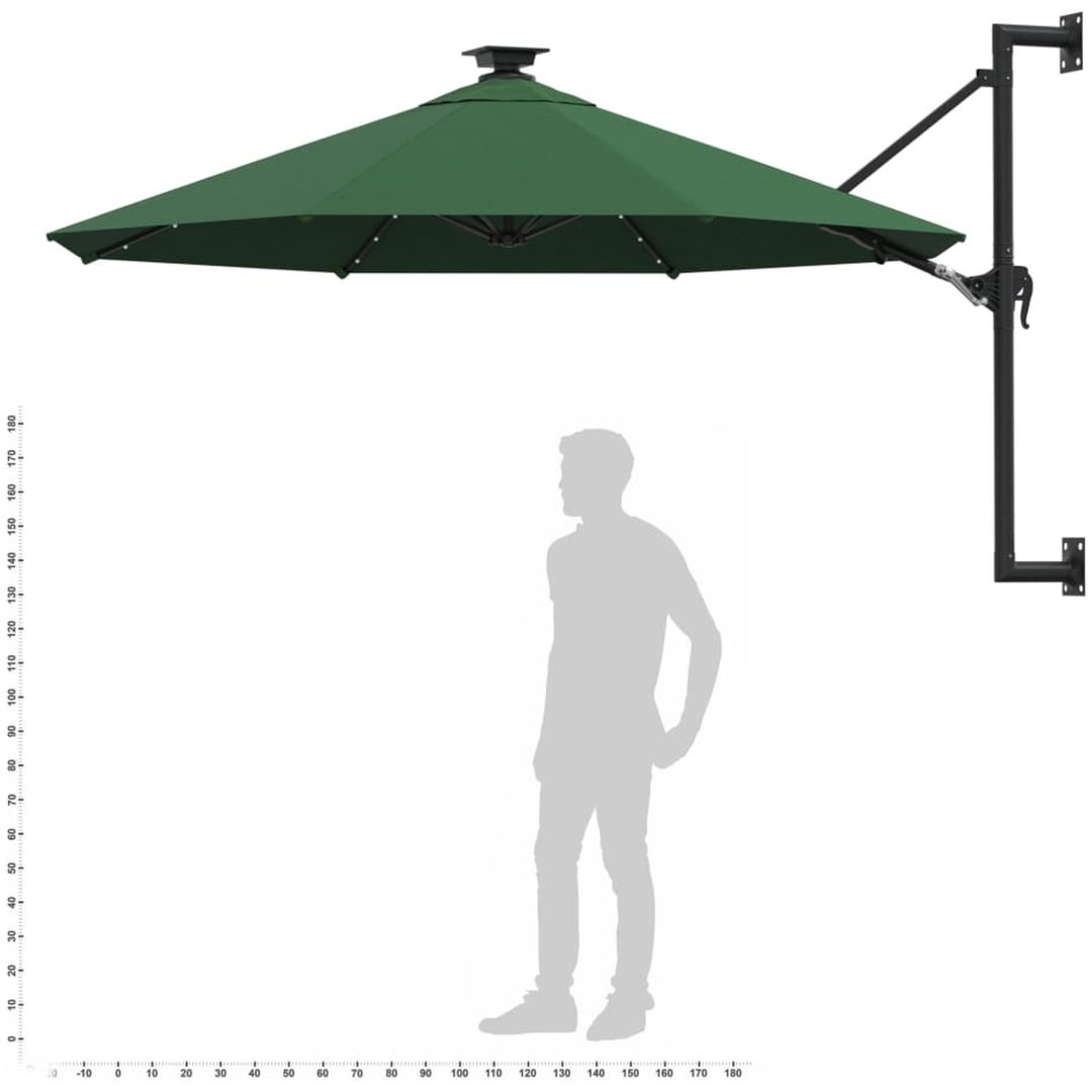 Väggmonterat trädgårdsparasoll med LEDs 300 cm grön vidaXL – bild 10