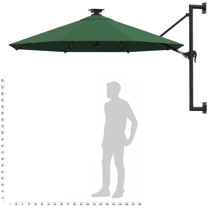 Väggmonterat trädgårdsparasoll med LEDs 300 cm grön vidaXL – bild 10