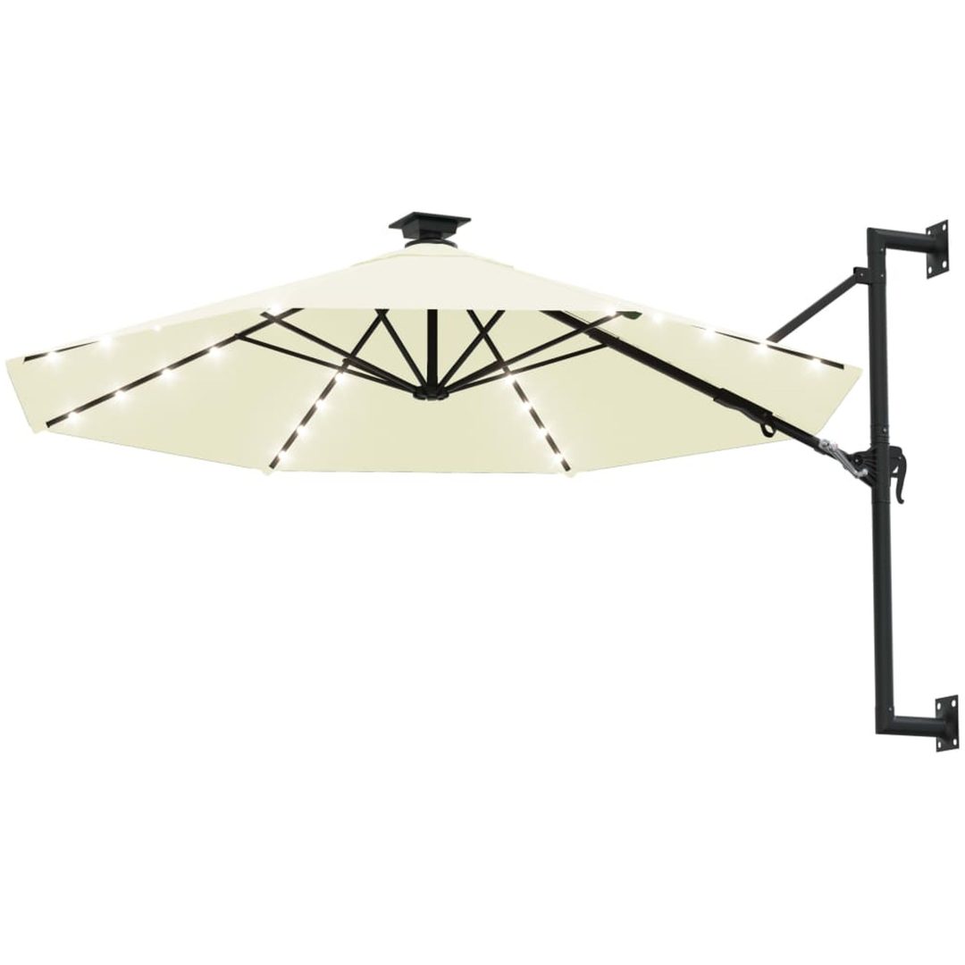 Väggmonterat trädgårdsparasoll med LEDs 300 cm sand vidaXL – bild 2