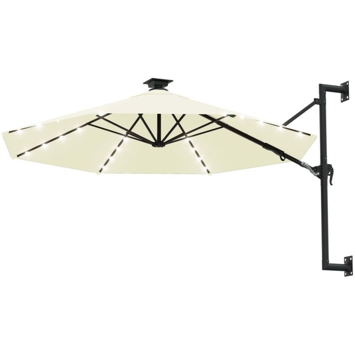 Väggmonterat trädgårdsparasoll med LEDs 300 cm sand vidaXL – bild 2