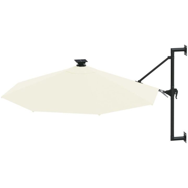 Väggmonterat trädgårdsparasoll med LEDs 300 cm sand vidaXL – bild 3