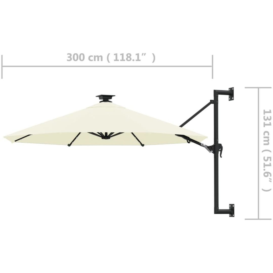 Väggmonterat trädgårdsparasoll med LEDs 300 cm sand vidaXL – bild 9