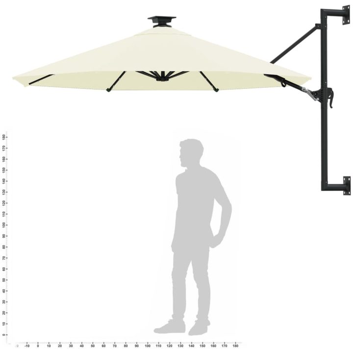 Väggmonterat trädgårdsparasoll med LEDs 300 cm sand vidaXL – bild 10